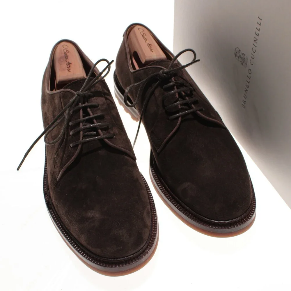 Brunello Cucinelli NWB Derby Dress Shoes Size 42.5 (US 9.5) in Brown Suede
